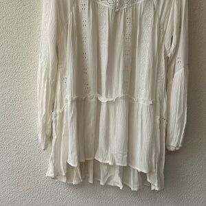 Cream Tiered Puff Sleeve Tunic Blouse